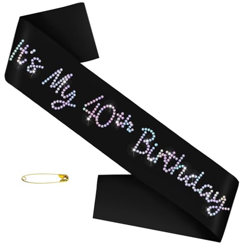 TxscOxwP1 It's My 40th Birthday Sash, Black Satin Birthday Sash with Glitter Rhinestones Decorations for Women, 40th Bday Sashes, Ideal forty Gifts, Happy 40 Bday Party Decorations