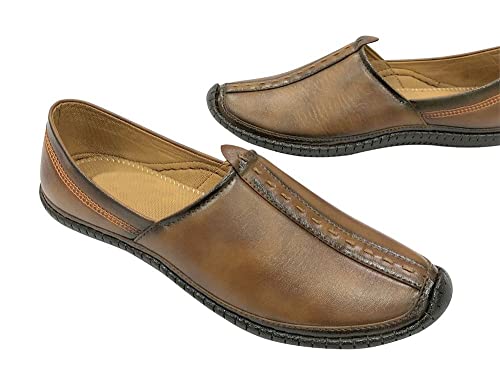 Image of Punjabi Mojaris Mens Shoes Cream Wedding for Groom,Traditional Indian Footwear Ethnic Peshawari Slippers