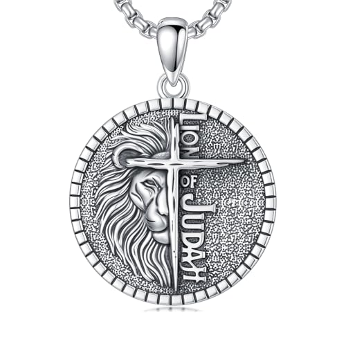 Lattd Lion Necklace 925 Sterling Silver Faith Lion of Judah Pendant Christian Jewelry Gifts for Men Women, w/Stainless Steel Chain 22”+2”