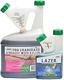 Pro Crabgrass & Grassy Weed Killer 64 Ounces- 18.92% Quinclorac | Lazer Blue Spray Pattern Indicator 8 Ounces