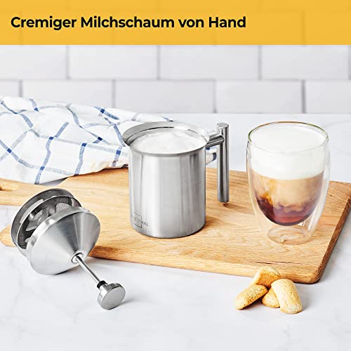 SILBERTHAL Milchaufschäumer Manuell Edelstahl - 400ml - Perfekter Milchschaum dank doppeltem Sieb und speziellem… – Bild 3