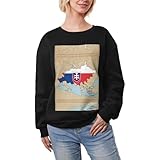 DUWAA Sudadera gruesa con forro polar cálido y estampado de mapa de la bandera de Eslovaquia, sudadera gruesa de cuello redondo, ropa casual de moda para mujer, Negro, XS
