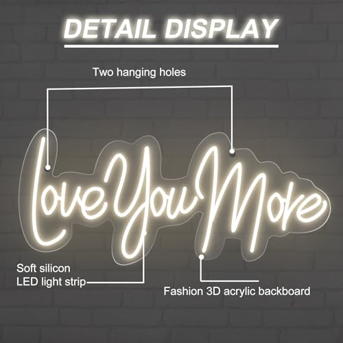 Image of Love you more Neon Sign Romantic Wedding Led Light Bedroom Home Wall Decor Wedding Party Decor Personalized Gift for Her, 15.7 inchx7.1 inch