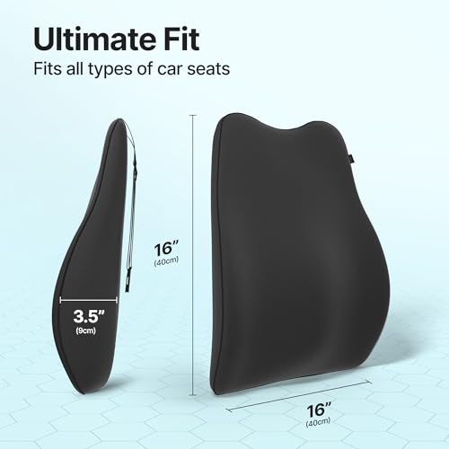Image of Frido Foam Car Backrest Cushion for Lumbar Support & Back Pain Relief While Driving | Orthopedic Car Seat Cushion for Comfortable Long Rides | Complete Spine Alignment | Extra Leg-Room Design | Black