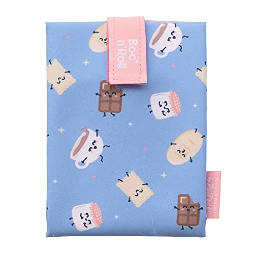 Roll'eat ® | Bolsa Merienda Mr. Wonderful Porta Bocadillos con Envoltorio Reutilizable, Porta Alimentos Ecológico sin BPA, Bolsa de Tela, Chocolate - Boc'n'Roll