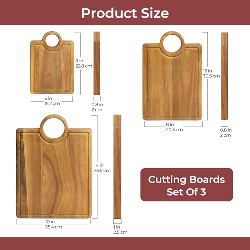 Set de 3 tablas de cortar de madera de acacia con mango y ranura miniatura 2