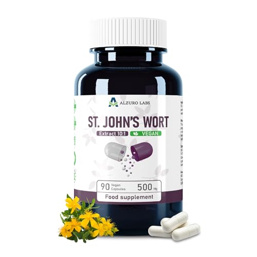 Alzuro Labs St. John’s Wort 5,000mg Equivalent (500mg 10:1 Extract) – 90 Vegan Capsules | Natural Mood & Emotional Balance Support | Non-GMO | GMP Certified | Herbal Supplement for Calm & Wellbeing