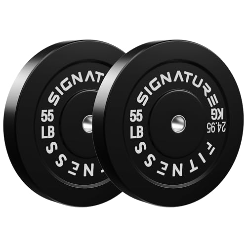 55 LB Pair Premium Rubber Bumper Plates - 2 Inch Olympic Barbell Plates, for Powerlifting, Functional Fitness, Heavy Lifts