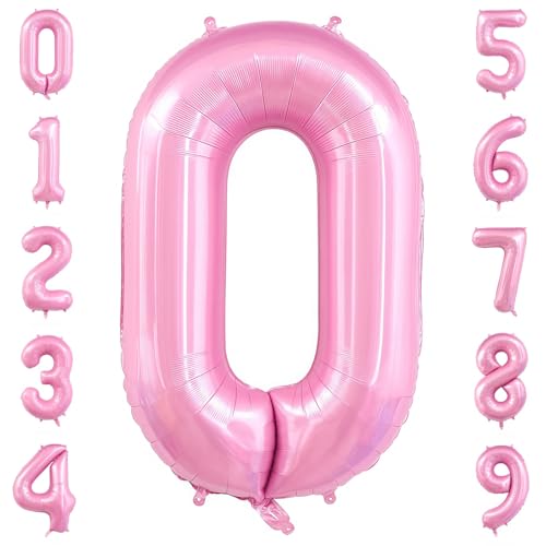 Image of Pastel Pink 0 Balloon Number,40 Inch Light Pink 0 Balloons Large Helium Foil Mylar Number 0 Balloon for Birthday Party Anniversary Decorations