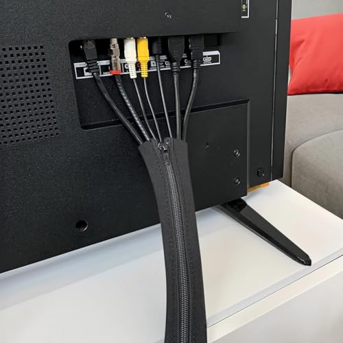 4 PCS Zipper Cable Organizer Sleeves, Cable Management Sleeve for TV and Computer Cords, Black Polyester, Reliable and Easy to Use, Great for Tidy Home and Office