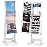 CHARMAID Armario de joyería de 6 LED con espejo de longitud completa, 4 ángulos