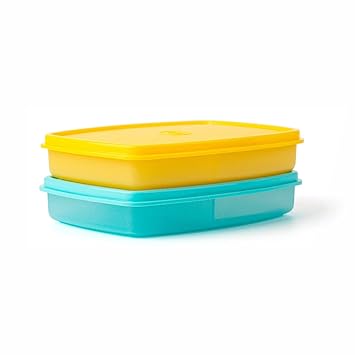 Slim Divided Lunch Container (Set of 2), Yellow & Blue