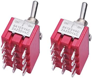 mxuteuk 2pcs 4PDT Mini Toggle Switch Miniature ON/ON Switches 12Pins 2Position 5A 125V 2A 250V for DIY Car Dash Dashboard Electronic Equipment MTS-402