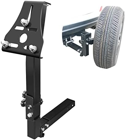 EZOOOOIU Universal Hitch Spare Tire Rack Black, Trailer Hitch Spare Tire Mount Fits for 2-inch Receiver Front and Back Rear Tailgate, Foldable Trailer Spare Tire Carrier for SUV, RV, Boat