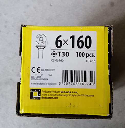 100 X construcción Tornillos 6 x 160 mm T30 cabeza avellanada Madera tornillos Tornillos Maqueta de madera Cover