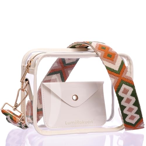 Image of Clear Crossbody Purse Stadium Approved, 3-in-1 Small Bag with Guitar Strap & Pouch, Fits 12x6x12 Policy Concerts