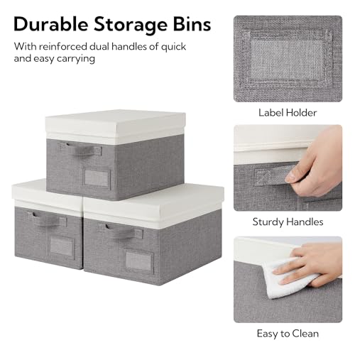 Image of GRANNY SAYS Storage Bins with Lids, Collapsibe Clothes Organizers and Storage, Storage Baskets for Shelves, Decorative Storage Boxes with Lids, 3-Pack, Gray&Ivory