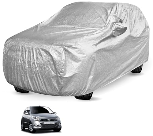 Image of Auto Hub Waterproof Car Cover Compatible with Hyundai i10 (Model : 2007-2014) with Mirror Pocket, Soft Cotton Lining, Waterproof i10 Car Cover- Metallic Silver