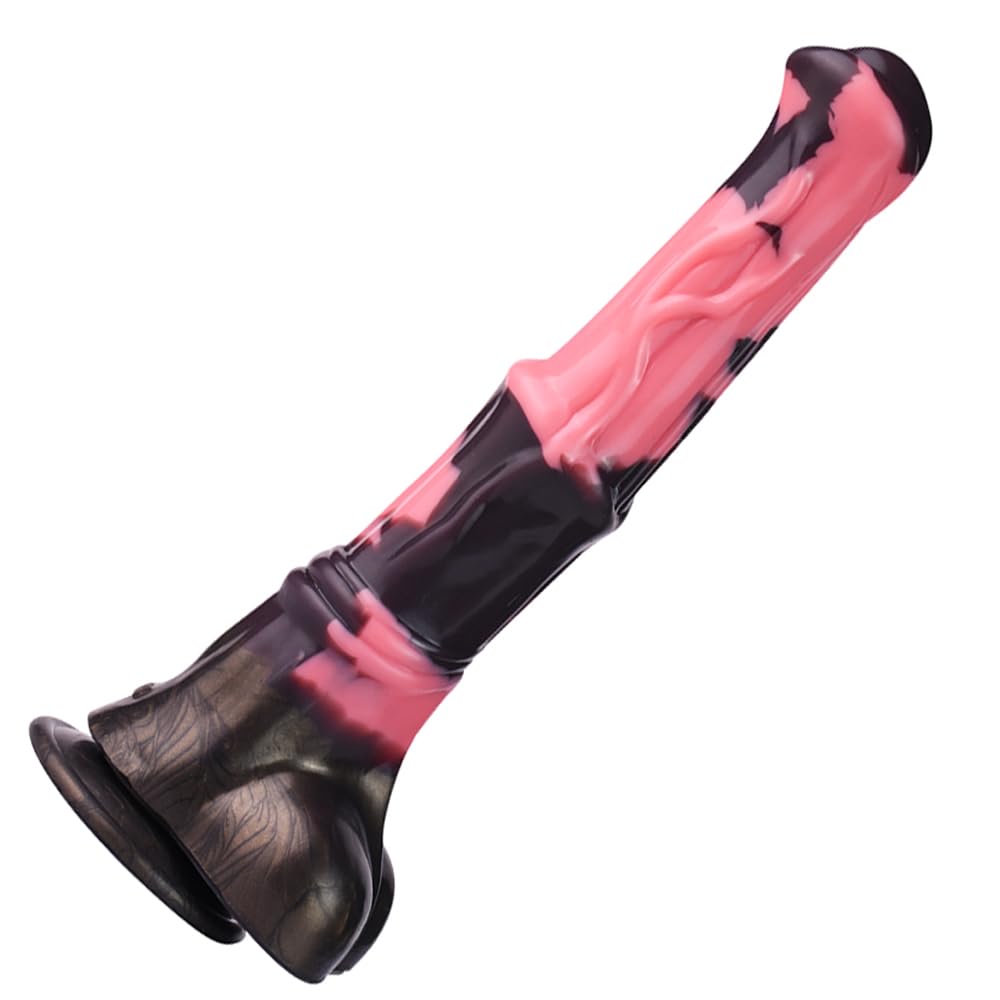12 Inch Silicone Made Huge Soft Colorful Horse Dildo Anal Toy Pink Animal Style Ribbed Flexible Hands-Free (Normal)