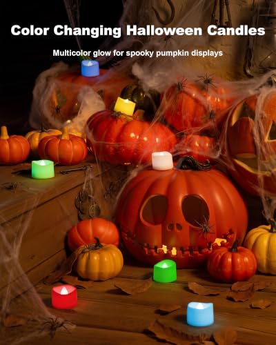 Image of Homemory 50-Pack 7-Color Changing Flameless Tea Light Candles, 200+ Hours | [White Body] Battery LED Tealights for Pumpkin Arches, Halloween Events, Kids Activities, Holiday Parties, Large Displays