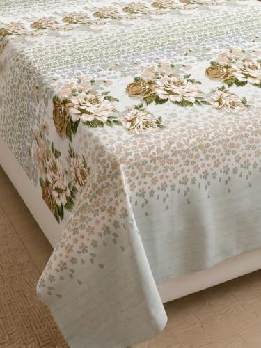 Image of Mafatlal 186 TC Spring Glory 100% Cotton Single Flat Bedsheet | 60 x 90 Inches | Soft & Breathable Floral Printed Bed Linen | Includes 1 Matching Pillow Cover | Meadow Green