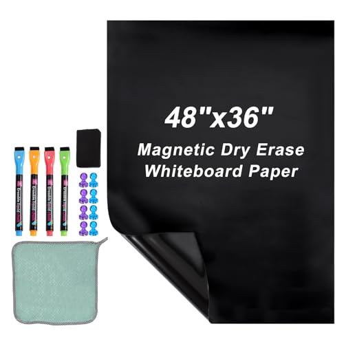 PATIKIL Pizarrón Magnético Autoadhesivo De Borrado En Seco, Papel Pizarra Negro De 48"x36" Con Marcador, Borrador Magnético E Imanes, Negro