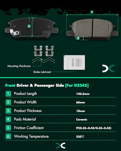 Image of SCITOO D2345-9592 Disc Brake Pads Sets Front Ceramic Brake Pads w /Hardware | For Cadillac For CT4 2020-2023,For Chevrolet For Equinox 2022-2023,For Malibu 2021-2022,For GMC For Terrain 2021-2022