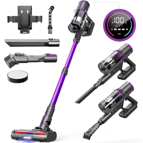 VEGREM Aspiradora Sin Cable 500W/ 40000pa/ 60mins, Motor sin escobillas Duradero, Modo Automático Aspiradora Escoba Sin Cable, Filetr De 7 Etapas, V Rodillo Anti-ángulo, Batería Extraíble