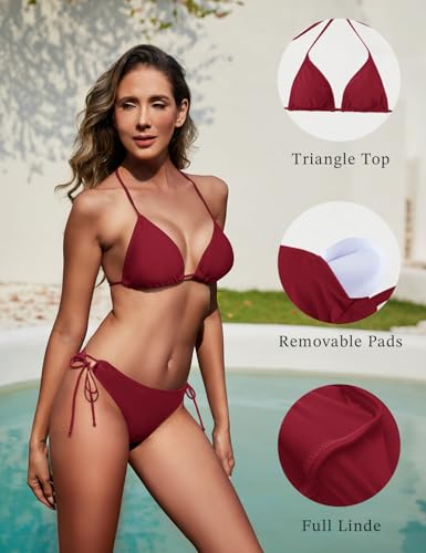 Image of Women String Bikini Set Halter Side Tie Two Piece Swimsuit Triangle Bathing Suits