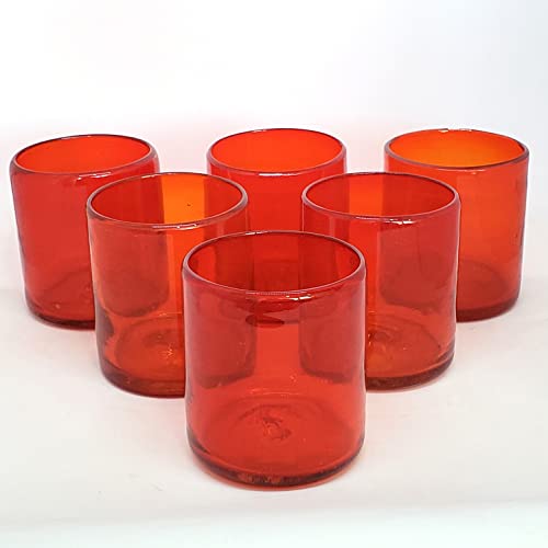 MexHandcraft Solid Ruby Red 9 oz Short Tumblers (set of 6), Recycled Glass, Lead-free, Toxin-Free (9oz Tumbler)