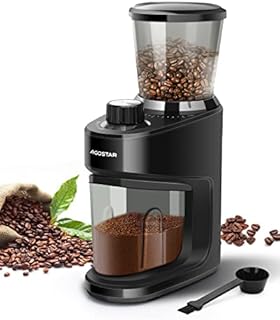 Aigostar Conical Burr Coffee Grinder, Electric Coffee Bean Grinders, Portion Control, Multiple Grind Settings, Black, Hills 30H1L