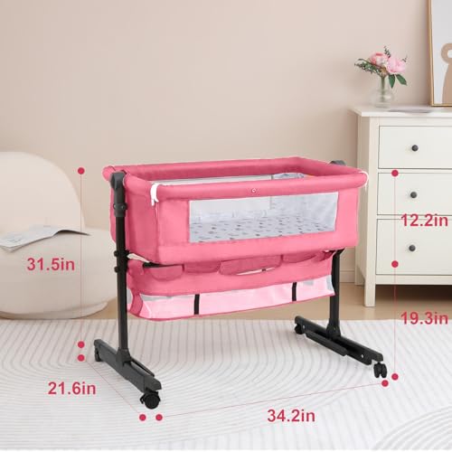 Image of YADAQE Baby Bassinet, Baby Basinet Bedside Sleeper, Easy to Fold Portable Crib Side Bassinet 2025new Style Girl /boy bassinets (Pink)