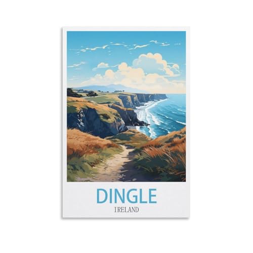 CNAHEIZ Dingle Irland Vintage-Reiseposter Sonnenuntergang, 30 x 45 cm, Leinwand-Kunstdruck, Gemälde für Wanddekoration, Wohnzimmer, Schlafzimmer