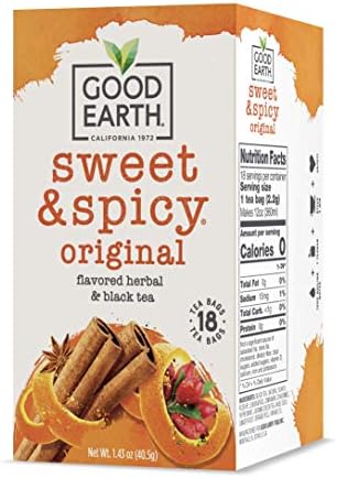 Good Earth Herbal & Black Tea, Sweet & Spicy, 18 Count Tea Bags (Pack of 6) (Packaging May Vary)