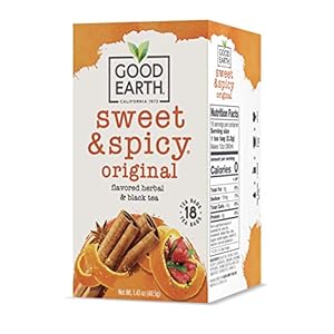 Good Earth Herbal & Black Tea, Sweet & Spicy, 18 Count Tea Bags (Pack of 6) (Packaging May Vary)