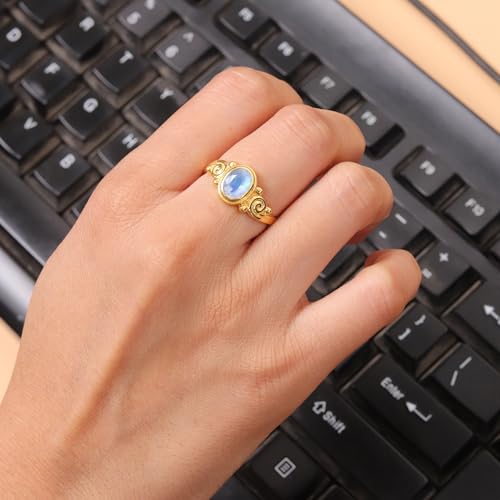 Bague pierre de lune durable qui ne noircit pas en argent et or 18k - 2