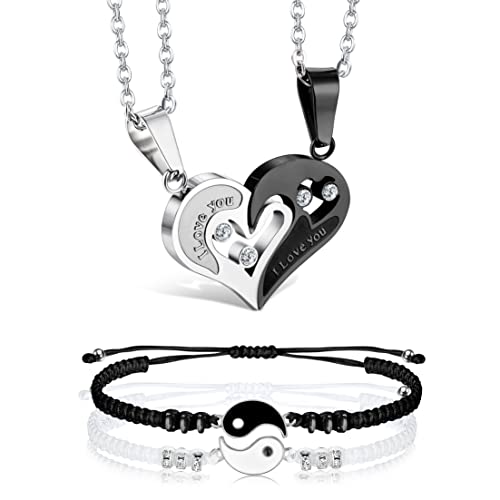 LOLIAS 4 Piezas Yin Yang Pulsera Pareja Collar con Colgante de