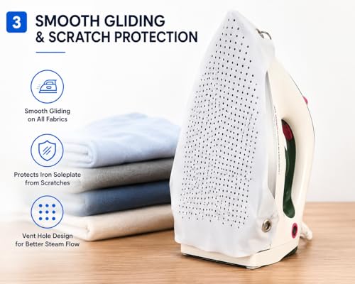 Image of Teflon Iron Shoe Cover for Steam Irons - Non-Stick Soleplate Protector for Delicate Fabrics - Anti-Scorch, Anti-Shine, Universal Fit Ironing Aid