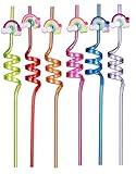 12pcs (6 Styles) Drinking Plastic Straws Reusable Farm Rainbow Design Reusable Straws with 2 Brushes for Kids Birthday Pool Underwater Party Decorations Gift (Rainbow Design 12pcs)