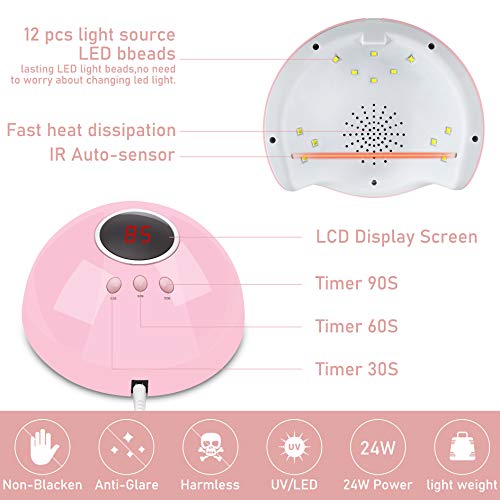 Uv Led Nail Lamp,24W Gel Nail Lamp With 3 Timer Setting,Golspark Nail Dryer Professional Nail Art Tools With Automatic Sensor, Lcd Display Usb Nail Lamp For Fingernail And Toenail Curing(Pink) #TOP3