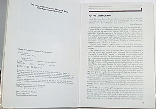 Writing with a thesis: A rhetoric and reader 003069664X Book Cover