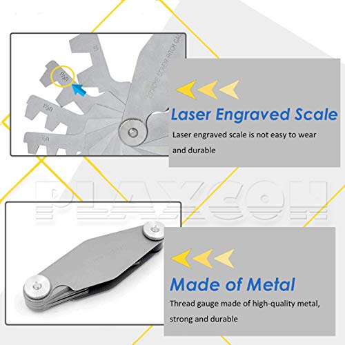 Plaxcon 29 Degree Acme Screw Pitch Gauge Stainless Steel Thread Pitch Measuring Tool Set T-Thread Cutting Gage 16Pcs #TOP4