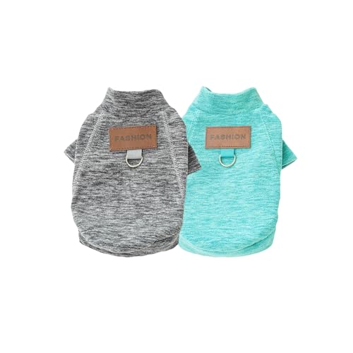 2 Stück/3 Stück Fleece Hundepullover für kleine Hunde, weicher Warmer Rollkragen Hunde Sweater Mantel, Haustier Welpe Katze Winterbekleidung (B-Grau Grün, XL)