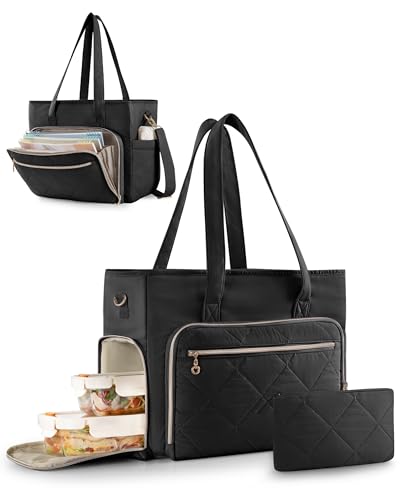 Marscamd Teacher Tote Bag with Lunch Compartment & File Organizer, Black