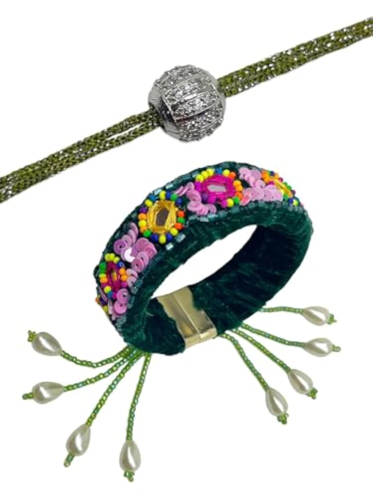 Set of 2 Mini AD Ball/Pearl Mirror Work Bangles for Raksha Bandhan