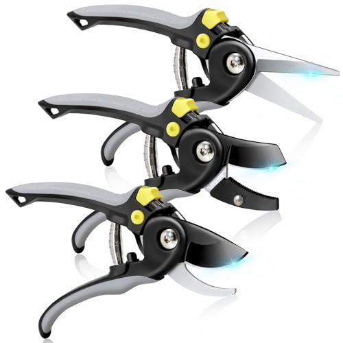 Jardineer Pruning Shears for Gardening, 3Pack Stainless Steel Garden Shears Set include Bypass Hand Pruner, Anvil Pruning Scissor, Pruning Snips for Flowers, Herbs and Small Branches