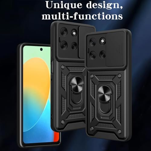 Image of Heavy Duty Back Case Cover for Moto Edge 70 5G, Shockproof Moto Edge 70 Back Cover, Ring Case with Kickstand and Camera Protection Shutter - Black