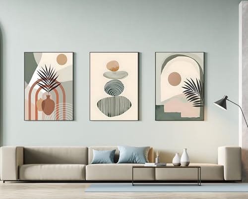 Cuadros decorativos modernos de estilo bohemio, imágenes estéticas de plantas, paisaje natural de playa, cuadros de arte abstracto para pared, pósteres estilo bohemio, sin marco (30 x 40 cm, 3 piezas