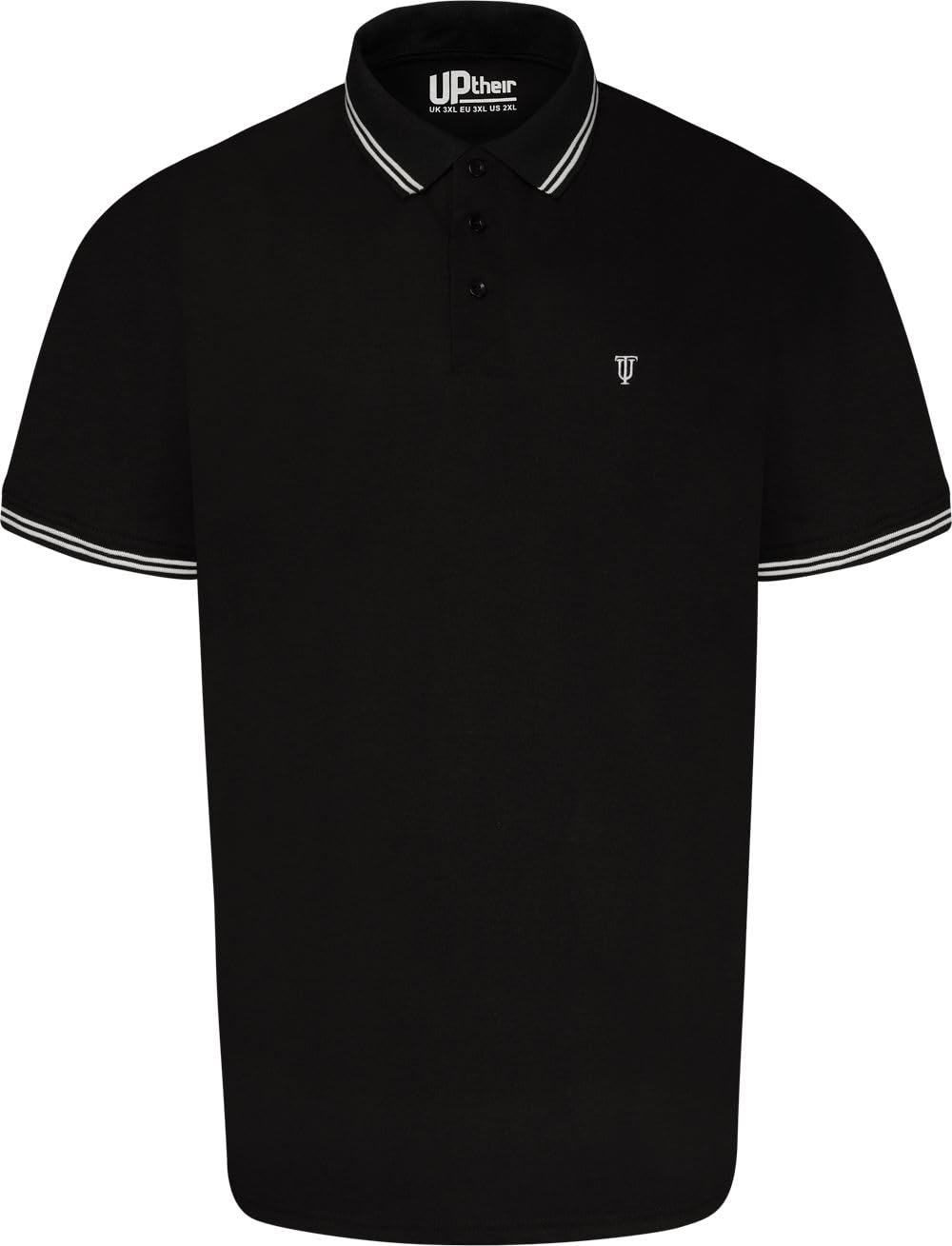 Uptheir Men's Black Sweet Tipped Short Sleeve Polo Shirt - 4XL