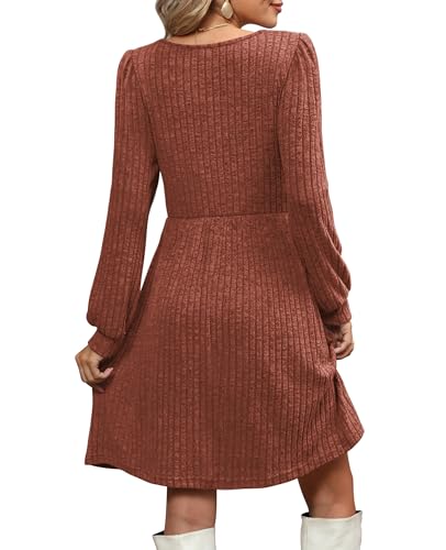 OFEEFAN Womens Knit Sweater Dress with Pockets Square Neck Long Sleeve Dresses4